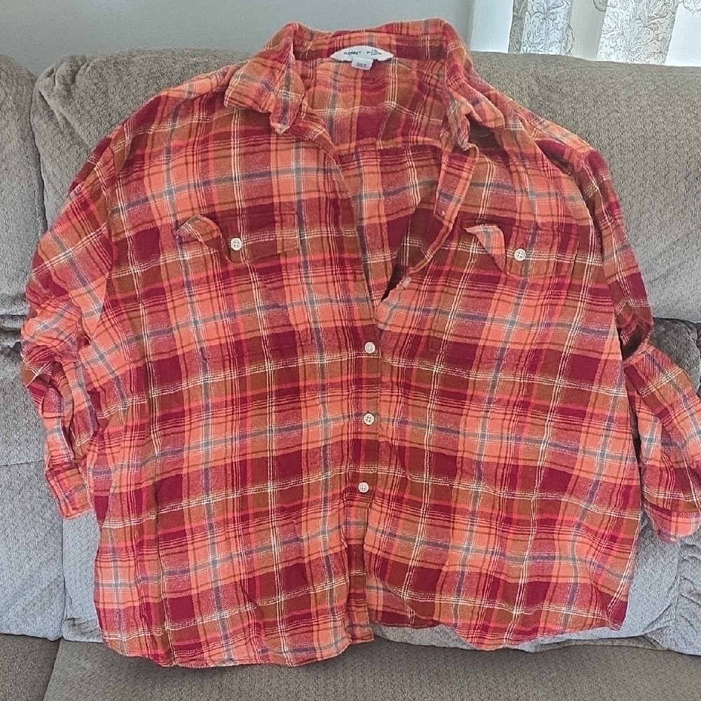 Old Navy Red and Orange Plaid Shirt